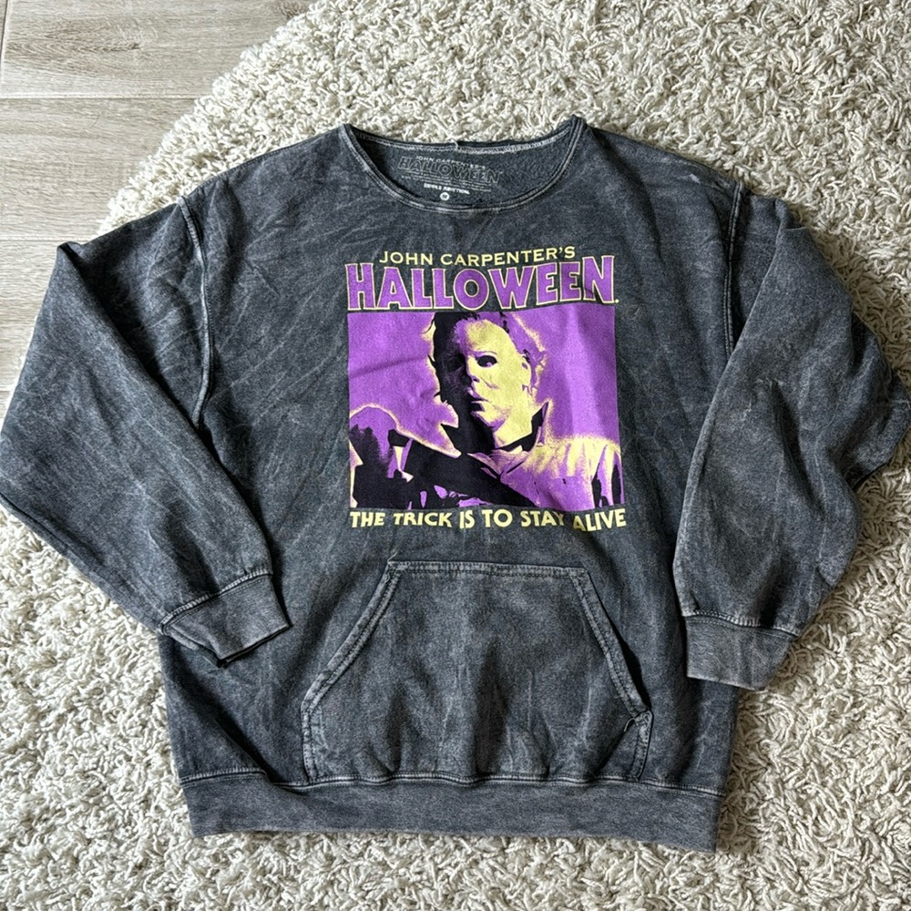 Gray, medium, “Halloween” graphic sweatshirt, soft inside